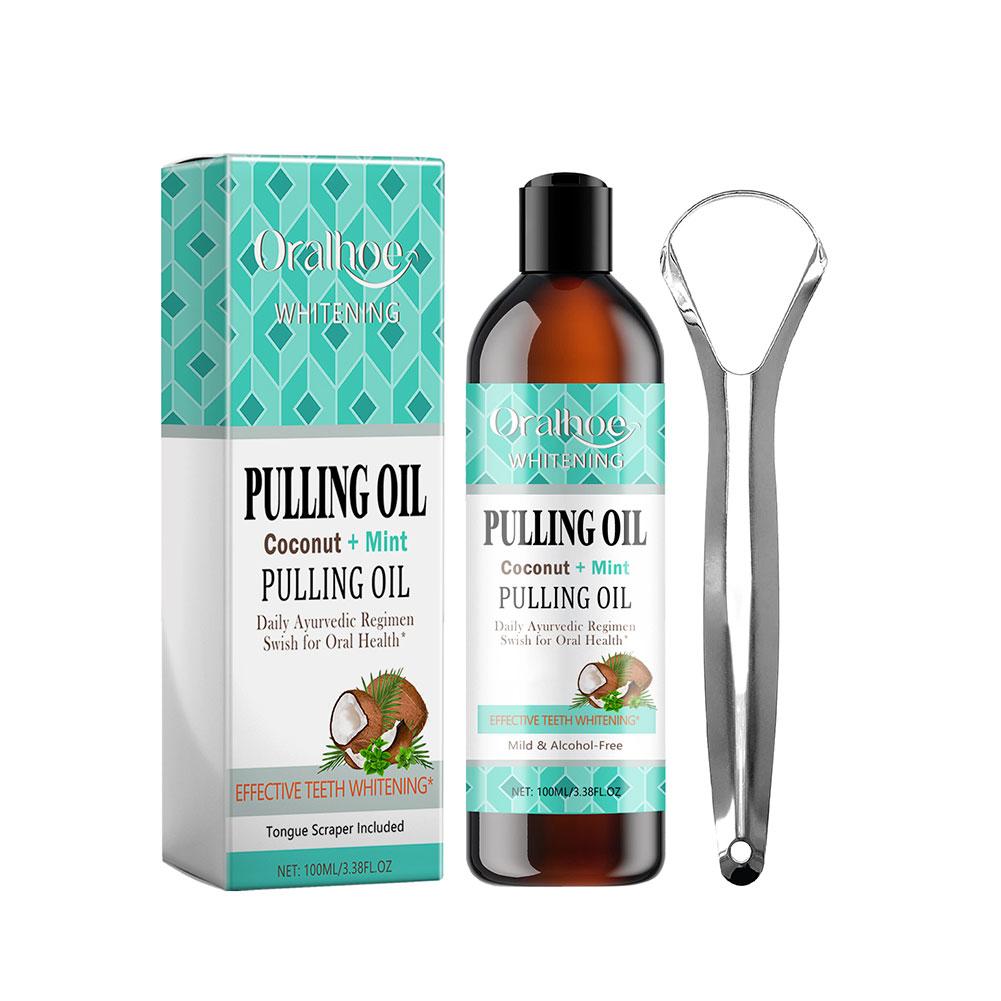 Teeth Whitening Oil Pulling - Kokos-Minze Mundpflegeöl Alkoholfreies Mundwasser Zahnreiniger Zahnbürste