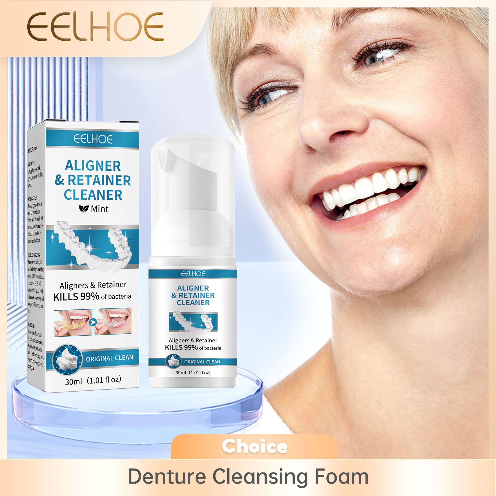 Teeth Whitening Cream - Aligner-Prothesenreiniger, Schaumstoff, Tiefenreinigung, Entfernen von Zahnspangenflecken,